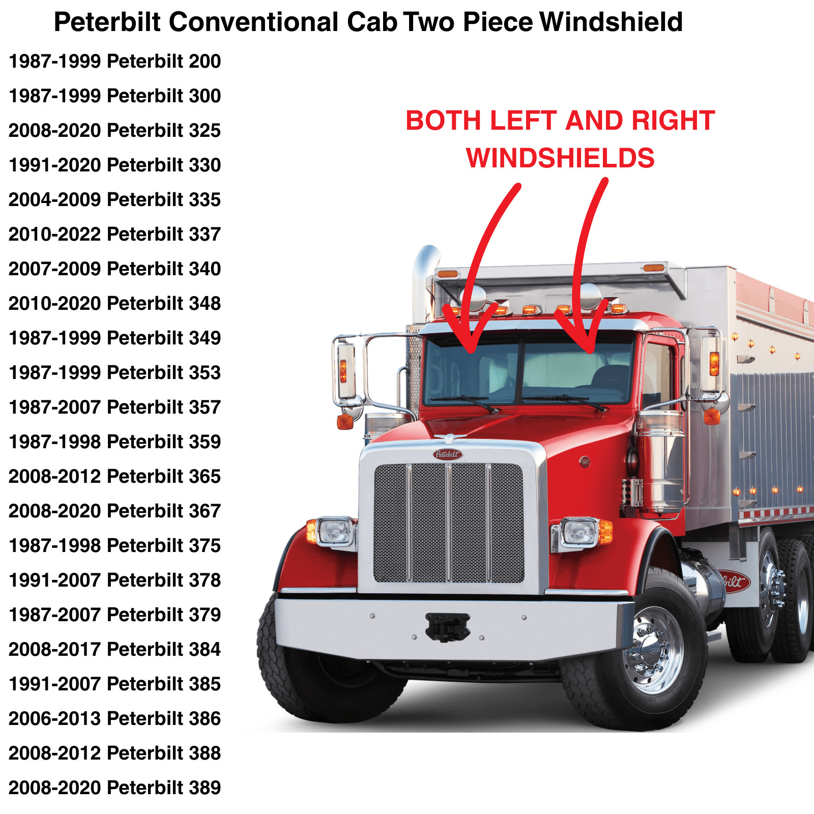 Peterbilt 200 & 3-Series Windshield Set Driver & Passenger Side Windshield 2pc