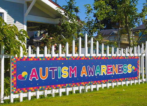 Autism Awareness Fence Banner Love Needs No Words April Decoration Puzzle Piece - Picture 11 of 12