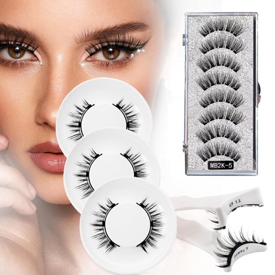 Reusable Natural Magnetic Eyelashes with Applicator No Glue Needed Lashes Kit