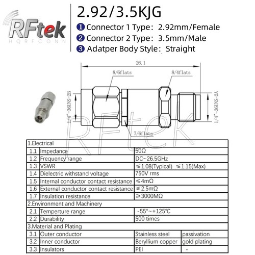 2,92 mm do 3,5 mm wtyczka żeńska DC-26GHz RF złącze mikrofalowe adapter testowy fal mm - Zdjęcie 9 z 17