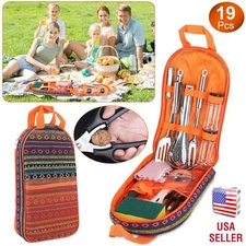 Portable 19Pcs Camping Cooking Utensil Kit Picnic Cookware Outdoor Kitchen Tools