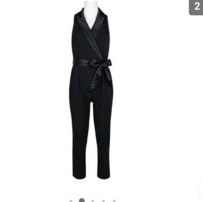 NWT Adrianna Papell Women's Knit Crepe Tuxedo Jumpsuit V Neck
