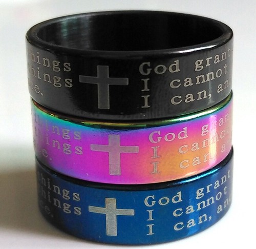 50pcs Men's Jesus Cross Serenity Prayer Ring Religious Stainless Steel ...