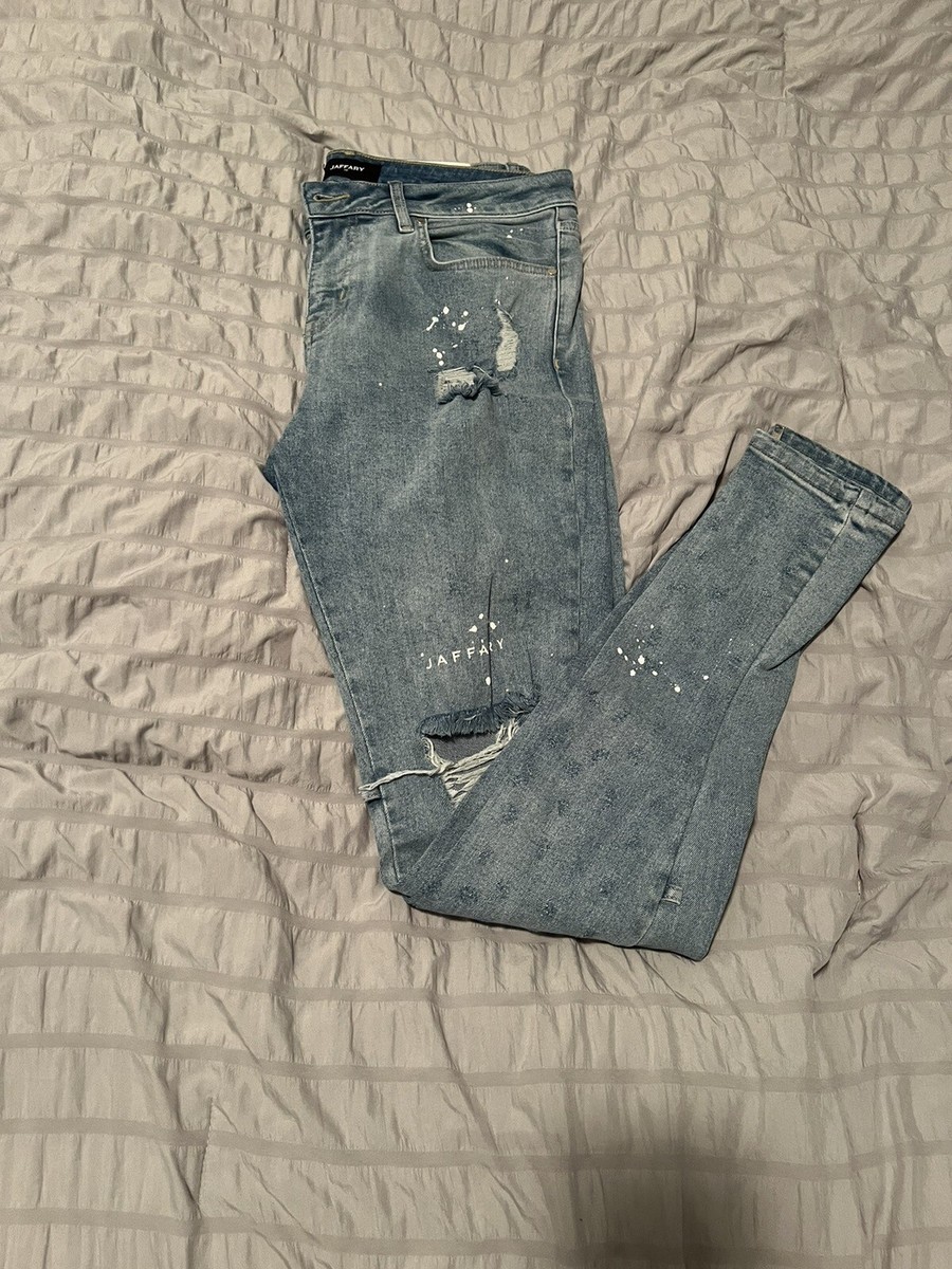 JAFFARY SS BLUE JEANS Ｍ30 Jaffary Studios Blue Distressed Paint Denim Jeans Size 30 | eBay