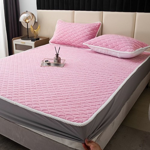 Thicken Velvet Quilted Bed Cover Quick Warm Coral Fleece Quilting Mattress Cover - Picture 29 of 33