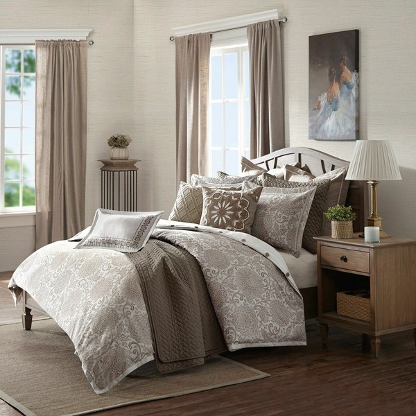 Madison Park Comforter Set King Cal Jacquard Sophia Ivory 9pc Shams Pillows for sale online eBay