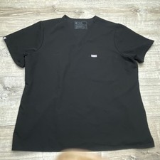 FIGS Scrub Top Technical Collection XL Black Polyester Blend V-Neck Medical