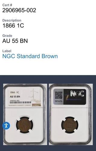 🔥1866 INDIAN HEAD CENT NGC AU55