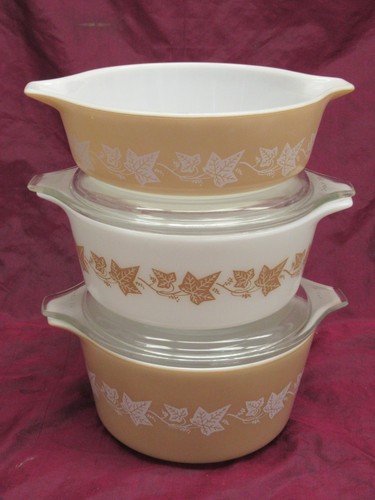 Vintage Pyrex Sandalo Edera set di 3 piccole casseruole stoviglie 471 472 473