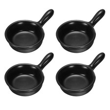 4Pcs Ceramic Dipping Sauce Bowls, 3oz Soy Sauce Dish with Handle, Black