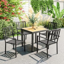 Set of 4 Stackable Outdoor Garden Chairs with Metal Slatted Design, Black