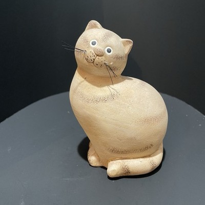 Clay Tabby Cat 5.25  Tall Ceramic Pottery Whimsical Gift