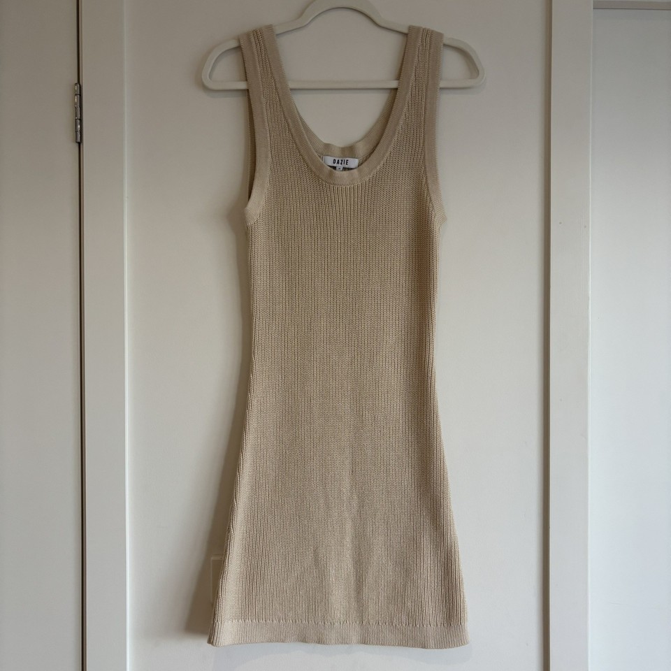 DAZIE ribbed knit mini dress in cream size 12 100%Cotton Boho