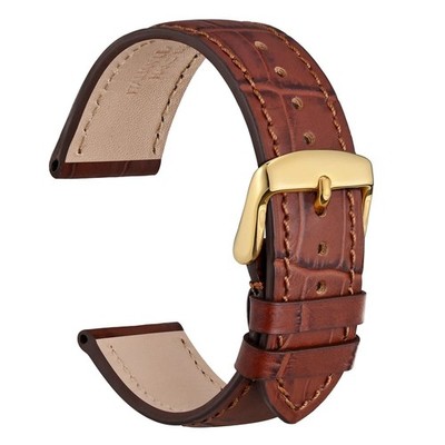 WOCCI 20mm Watch Band, Italian Leather, Embossed Alligator Grain, Gold Buckle...