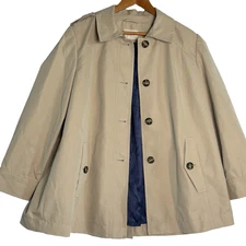 LOFT Jacket Coat Trench Short WMs 16 XL Back Pleat Tan Khaki Swing