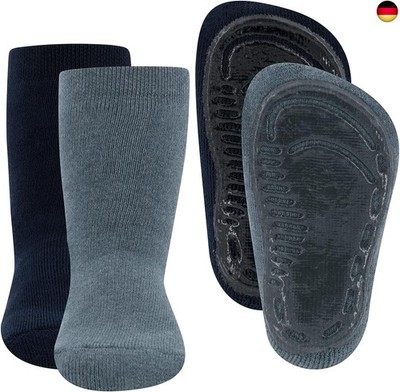 EWERS 2er Pack Uni Stoppersocken SoftStep, Socken mit Antirutschsohle für 