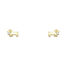 NEW 14K YELLOW GOLD DOG STUD EARRINGS WITH SCREW BACK