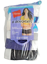 Hanes Underwear Panties Boyshorts Womens Size 9 Tagless Comfort Cotton 6 Pair