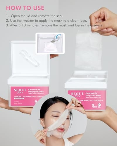 DERMAL Seoul Face Ceramide 3X Daily Quick Sheet Mask, 36 Count Dispenser with