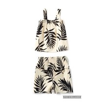 GB Girls  2 Piece Set-Palm Print Top/Short Set Size: L Cream/Black