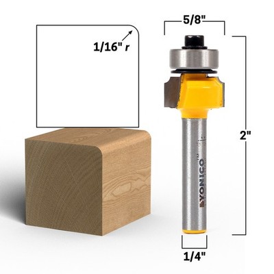 1/16'' Radius Round Over Edge Forming Router Bit - 1/4'' Shank - Yonico 13159q