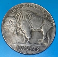 VTG Buffalo Nickel Five Cents 3" Belt Buckle Bison by Indiana Metal Craft EUC
