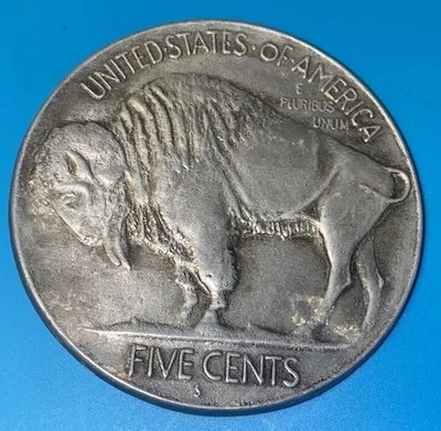 VTG Buffalo Nickel Five Cents 3'' Belt Buckle Bison by Indiana Metal Craft EUC!!!