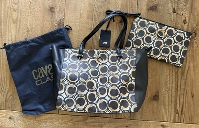Cavalli Class Snake Print Tote Bag with Matching Clutch Set New