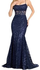 Windsor Arleth Glitter Mesh Lace Up Ball Gown Mermaid Sparkly Navy Blue Size 9
