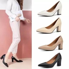 Comfort Leather Mid Heel Pumps - Office Work Dress Shoes for Women