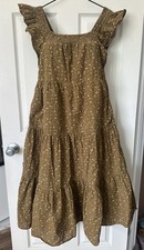 Madewell Ruffle-Sleeve Tiered Midi Dress Daisy Stitch Weathered Olive Size S