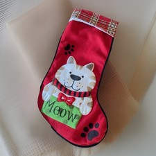 Cat Kitten Feline Fur Baby Christmas Holiday Stocking Felt Polyester MEOW