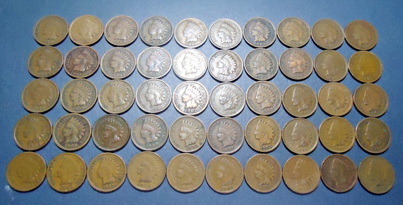 50 coins) LOT#11 NICE mixed 1900's Indian head penny 1C cents NO RESERVE AUCTION