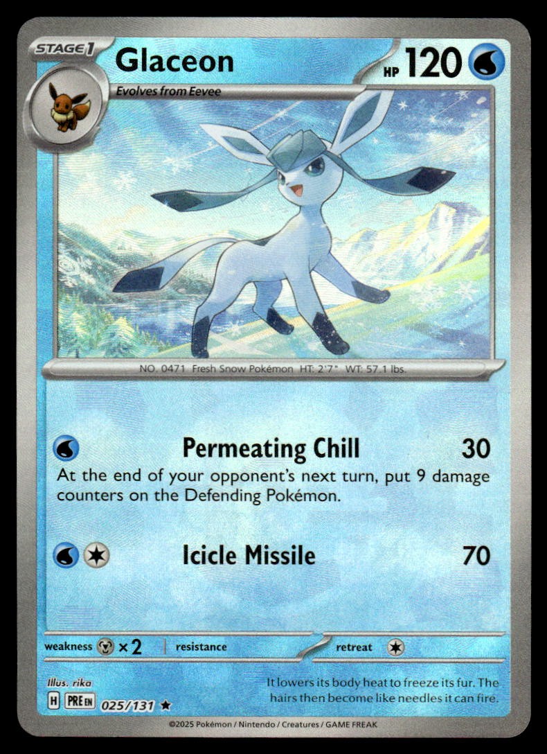 Pokemon TCG Prismatic Evolutions #025/131 Glaceon (Pokeball) NM