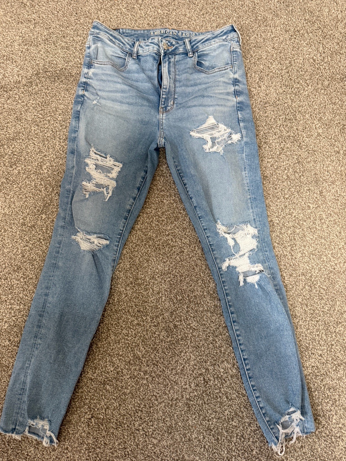 American Eagle Blue Denim Jegging High Rise Stretch Distressed Women