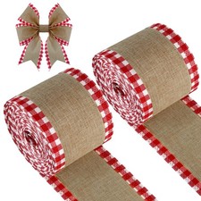 2 Rolls Christmas Buffalo Plaid Wired Edge Ribbons Christmas Tree Burlap Fabr...