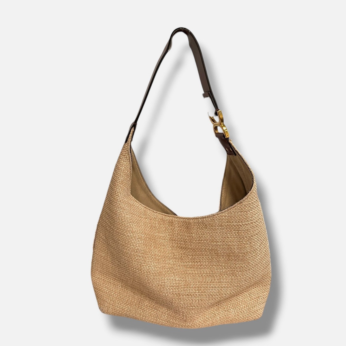 Chloe Women's Beige Marcie Raffia Leather Logo Shoulder Purse Bag