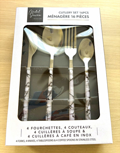 Michel Servan 16pc Cutlery Set for 4 Marbled Handles Stainless Steel