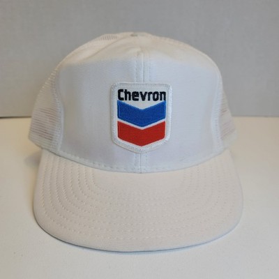 Vintage Chevron patch Gas Oil Trucker Hat Adjustable White Mesh Snap Back
