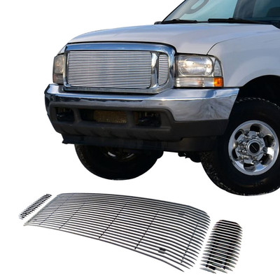 Fits 2000-2004 Ford Excursion Main Upper Aluminum Chrome Billet Grille Insert