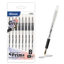 BAZIC Prima Black Stick Pen w/ Cushion Grip (8/Pack), pack of 24