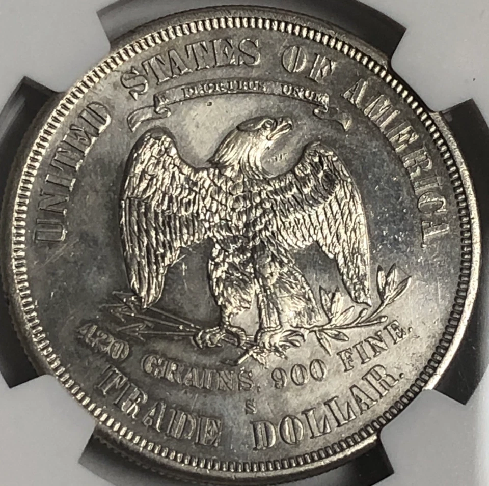 1876 S DÓLAR COMERCIAL "NGC AU DETALLES - WHIZZED" HERMOSOS PUNTOS ALTOS SIN CIRCULAR💥💥✅ Foto 3 de 4