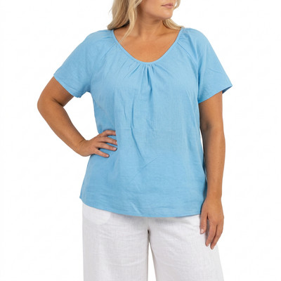 Sheego Shirt Bluse Tunika Gr. 40 bis 58 Kurzarm weich fallend blau NEU (271)