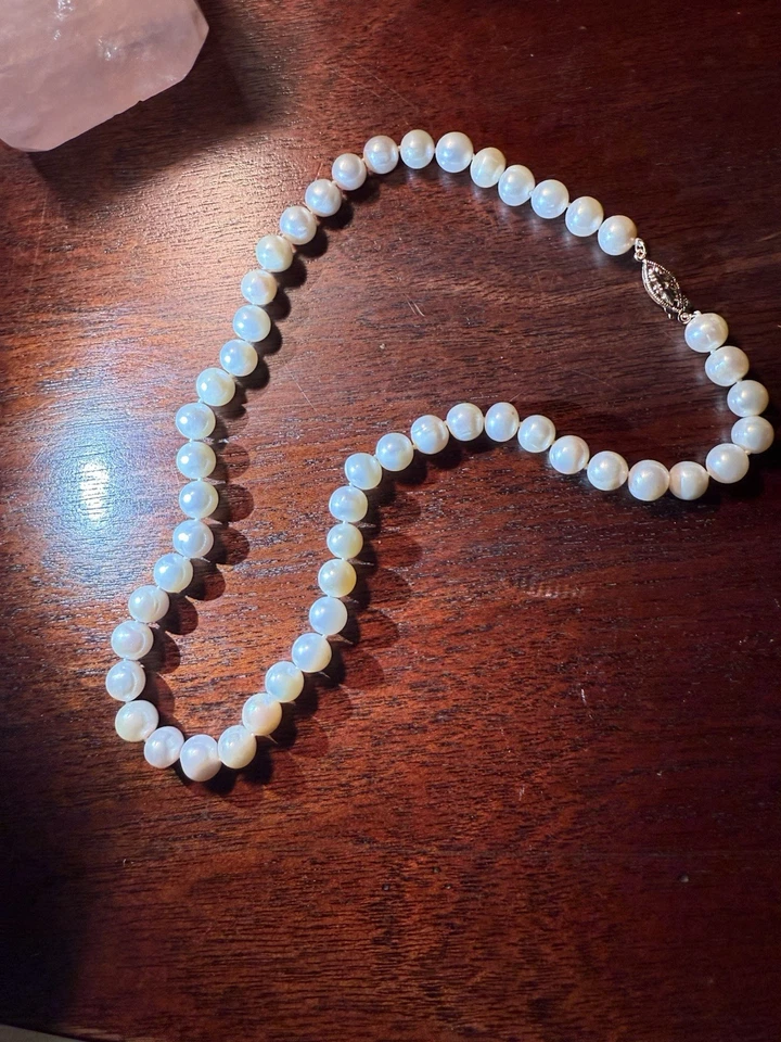 Auténtico collar de perlas genuino, broche de oro amarillo de 14k: 5-5,5 mm 18 pulgadas  Foto 3 de 4