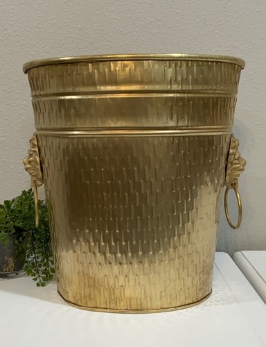 Pattumiera cestino ovale vintage ottone massiccio oro testa di leone maniglie porta - Foto 2 di 7