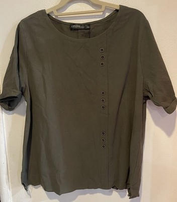 NWT Zanzea Women's Olive Green Shirt Size XXL Faux Buttons Short Sleeves