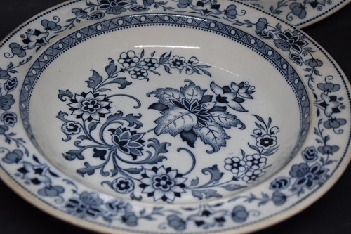 Wedgwood Mandarin Blue Transferware Rimmed Soup Bowls Set of 2 1860s - Picture 5 of 14