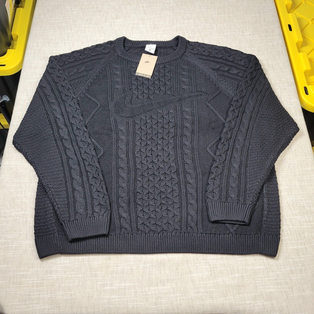 NIKE Cable Knit Sweater 2XL Mens Black Crewneck Knit Logo NIKE Cable Knit Sweater 2XL Mens Black Crewneck Knit Logo