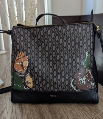 Fossil Elina Convertible Black Brown Floral Logo Backpack  display picture 1