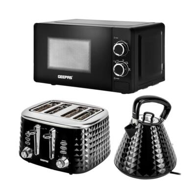 Geepas Wasserkocher 4 Scheiben Brot Toaster & Mikrowelle Küche Set Schwarz